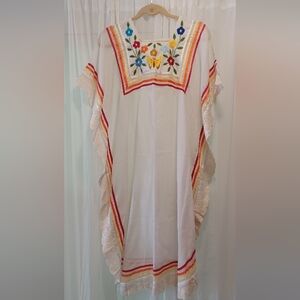Vintage Butterfly And Flower Embroidered Kaftan Dress